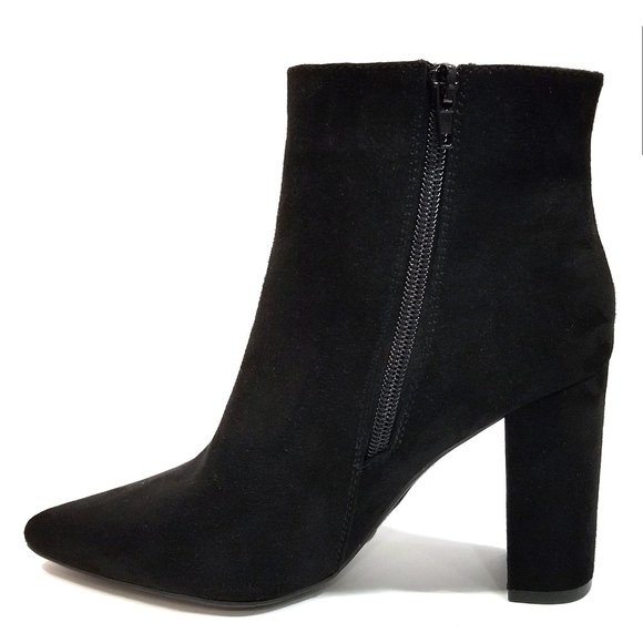Black Chunky Heel Point Toe Booties Boots - Picture 3 of 3